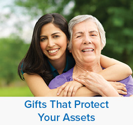 A woman hugging her grandmother. Links to Gifts That Protect Your Assets