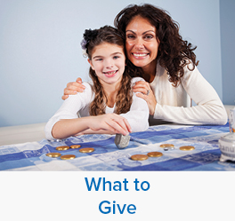 A mother and daughter smiling. Links to What to Give